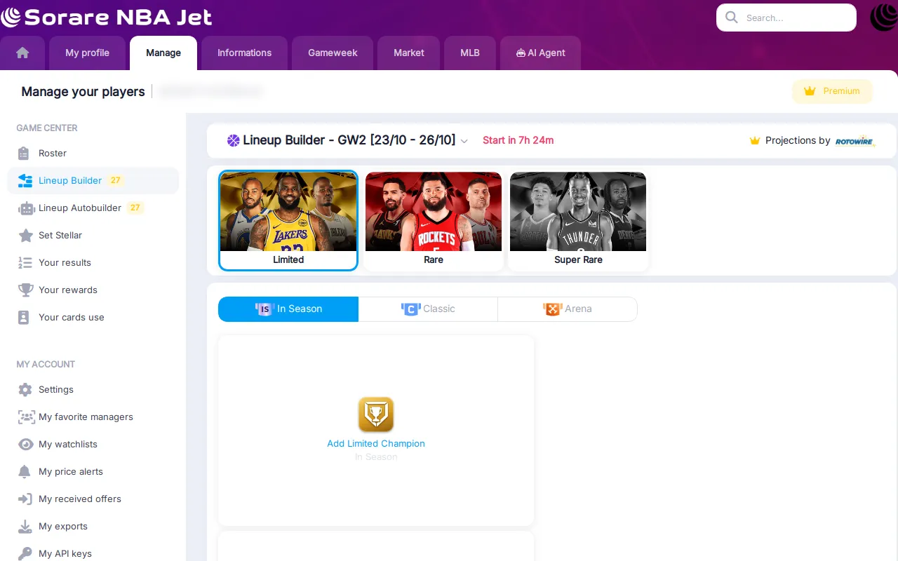 Lineup Builder header with the gameweek, its dates and the time left before lock