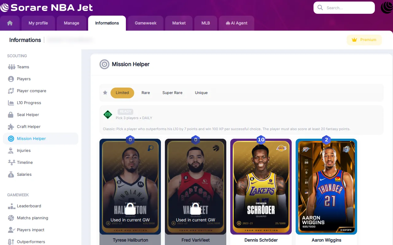 Mission Helper with a mission and its eligible cards